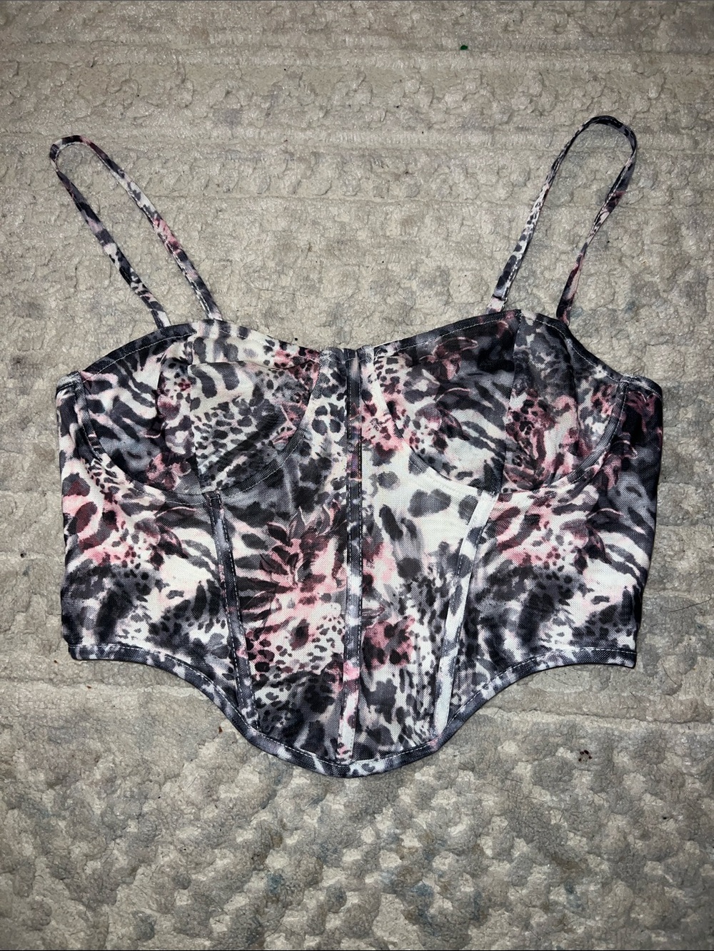 Forever 21 Pink and Black Leopard Bustier Crop Top